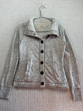 Y2K Hollister Button Up Sherpa Lined Jacket Wom XS Fitted 2000' Gray / Off-White